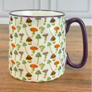 10 Strawberry Street Mushrooms Toadstool Cream Purple Dimpled 4" Mug EUC!